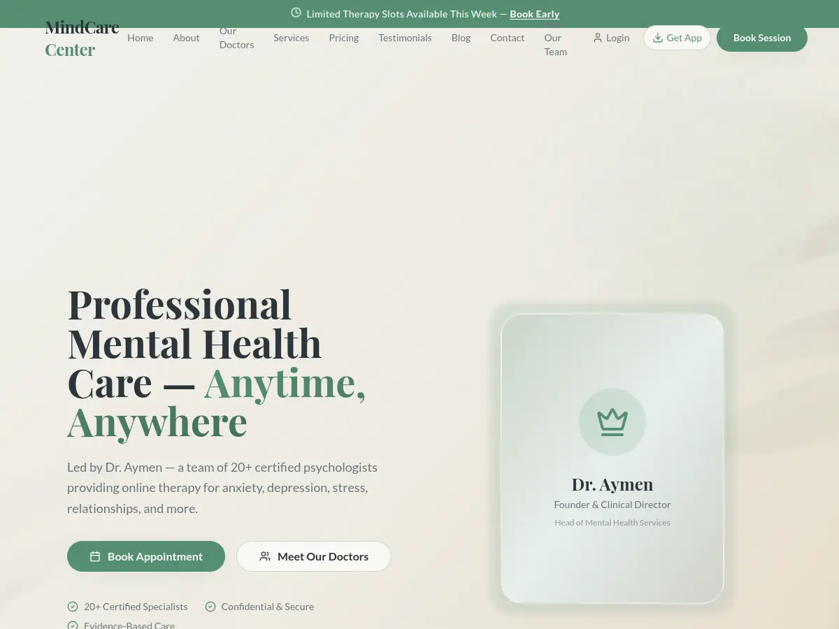 Dr. Aymen live website homepage