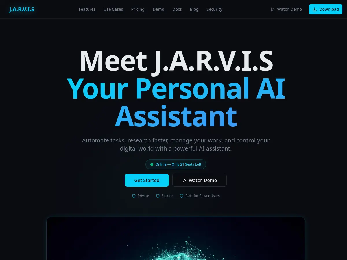 J.A.R.V.I.S live website homepage
