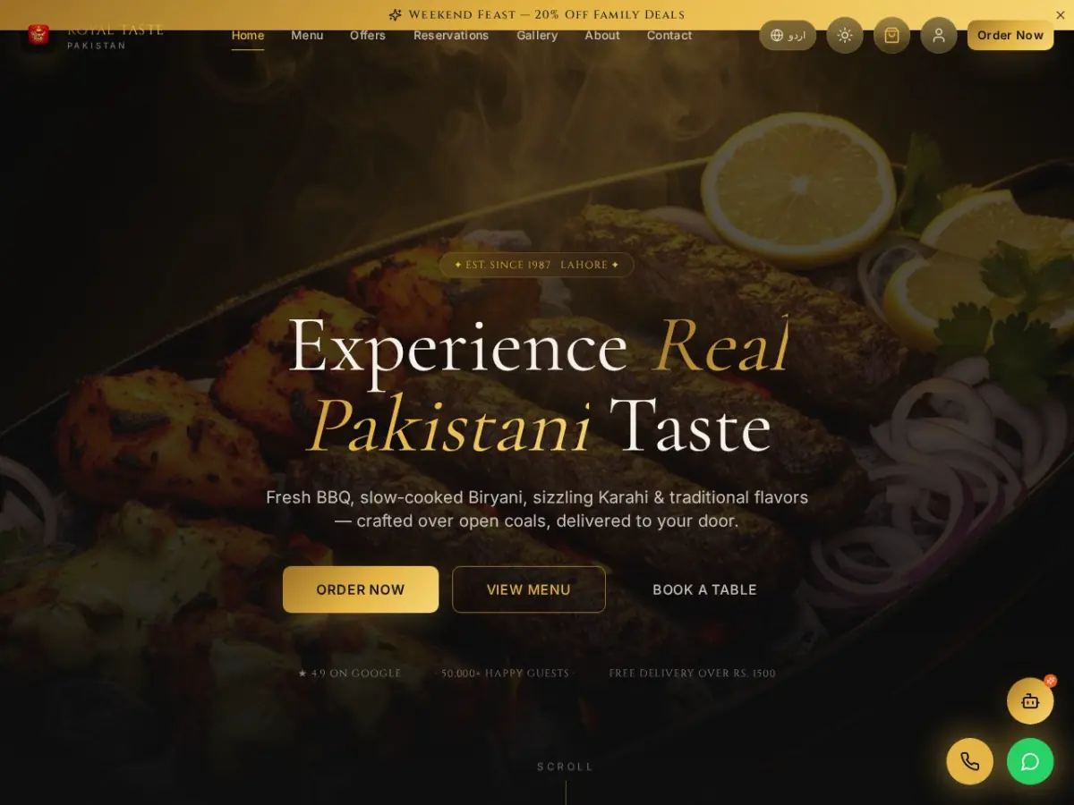 Royal Taste live website homepage
